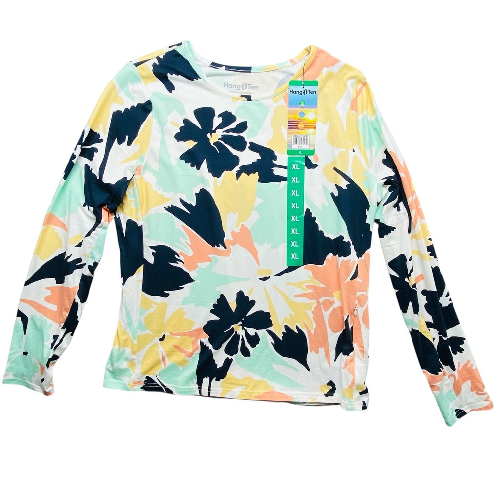 Hang Ten Womens XL Long Sleeve UV‎ Protection Floral Shirt Top Made in Vietnam